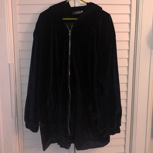 Navy Blue Velvet Hoodie Jacket